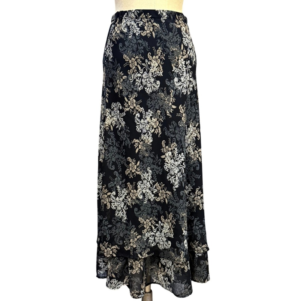 VTG White Stag S Tiered Maxi Skirt Black Brown Floral Bohemian Whimsygoth Grunge